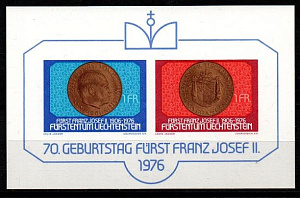 Лихтенштейн, 1976, 70 лет князю, Монеты, блок